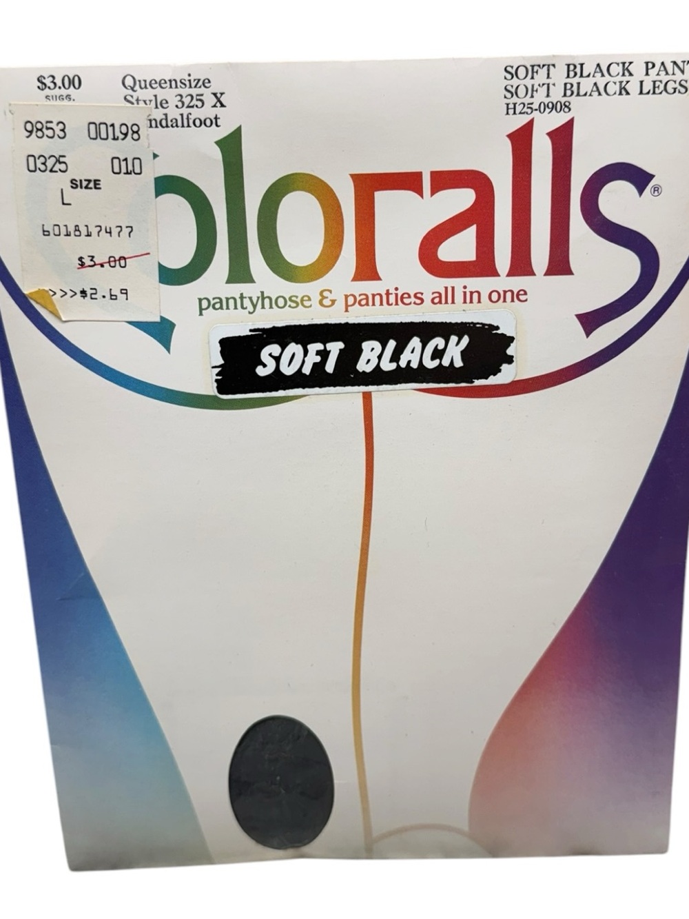 1985 Coloralls Pantyhose Soft Black Panty Soft Black Legs Queensize 325X